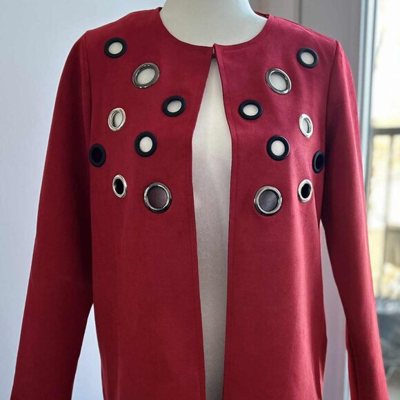 Michael Phillips Zoe Vivid Red Faux-Suede Grommet Open Coat w/ Pockets – US XS - Picture 3 of 12
